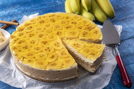 Tasty homemade banana cake with jellyの写真素材