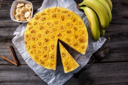 Tasty homemade banana cake with jellyの写真素材