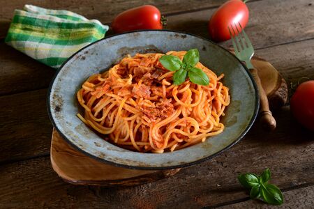 Tasty spaghetti pasta with tomato sauce の写真素材