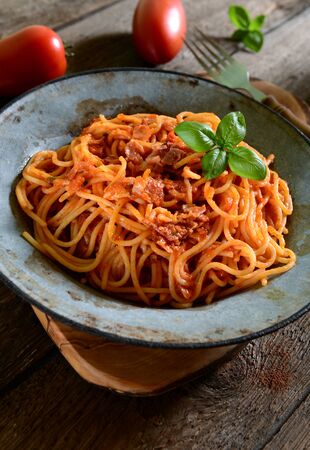 Tasty spaghetti pasta with tomato sauceの写真素材
