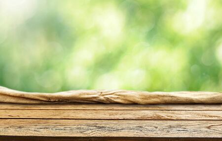 Spring green background wooden tableの写真素材