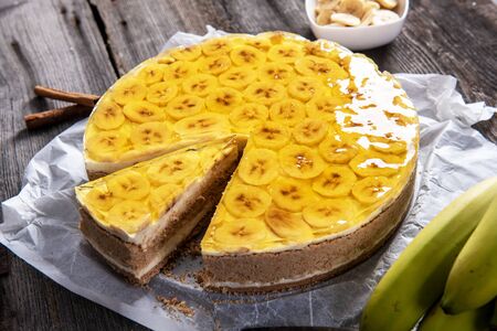 Tasty homemade banana cake with jellyの写真素材