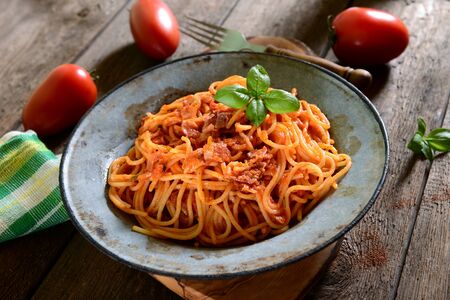 Tasty spaghetti pasta with tomato sauceの写真素材