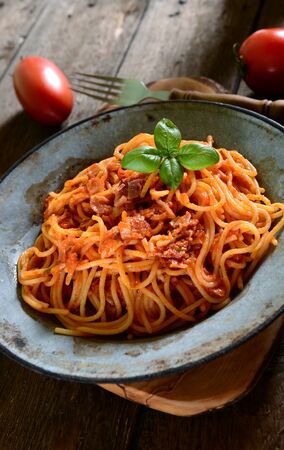 Tasty spaghetti pasta with tomato sauceの写真素材