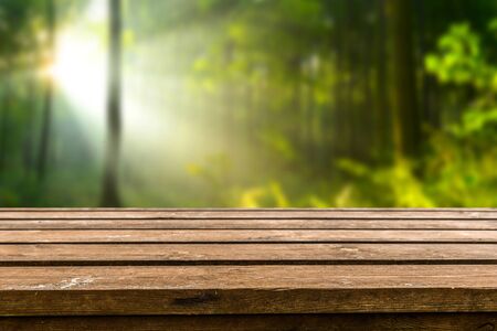 Empty old wooden table backgroundの写真素材