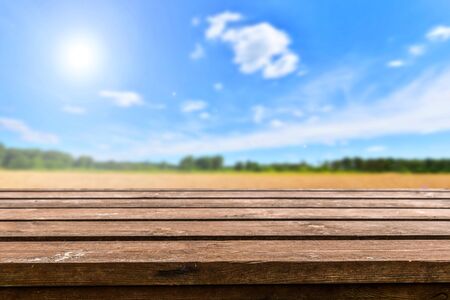 Empty old wooden table backgroundの写真素材