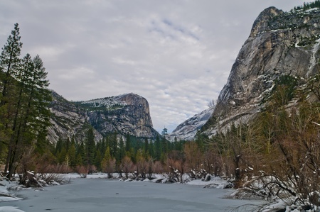 Mirror Lake in winter - Yosemite National Parkの写真素材