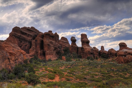 HDR image of a Devil's Garden in Arches National Park Utahの写真素材