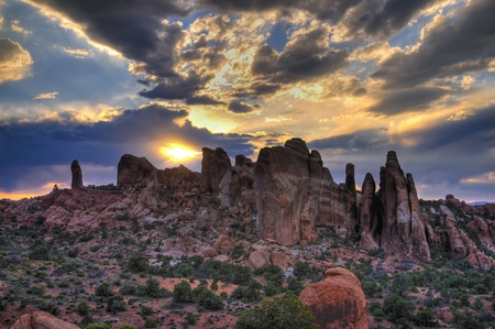 HDR image of a Devil's Garden in Arches National Park Utahの写真素材
