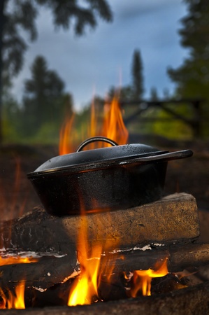 Cast Iron Pan on the open fireの写真素材