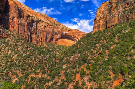 HDR image of a Natural Arch in Zion National Parkの写真素材