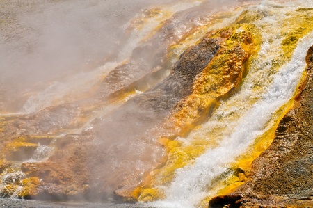 Grand Prismatic Geyser flowing into the Firehole Riverの写真素材