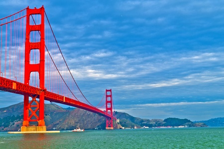 Famous Golden Gate Bridge against dramatic stormy skyの写真素材