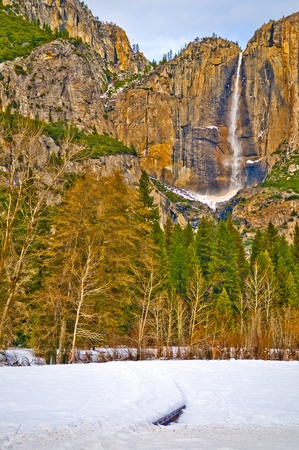 Upper Yosemite Falls in Winter - Yosemite National Parkの写真素材