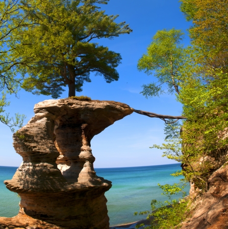 Chapel Rock on the trail to Mosquito Beach in Pictured Rock National Lakeshore の写真素材