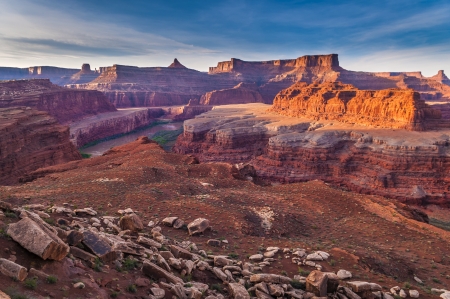 Musselman and Lathrop Canyon at Sunset - Near White Rim Trailの写真素材