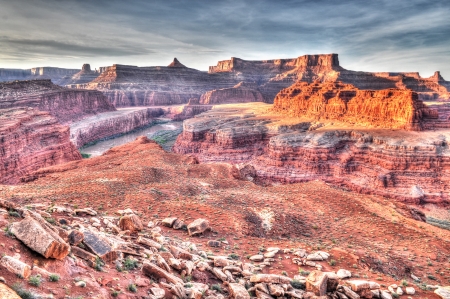 Musselman and Lathrop Canyon at Sunset - Near White Rim Trailの写真素材