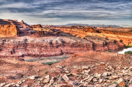 Musselman and Lathrop Canyon at Sunset - Near White Rim Trailの写真素材