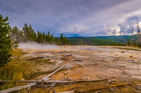 Solitary Geyser - small thermal Geyser located near Old Faithful overlook trailの写真素材