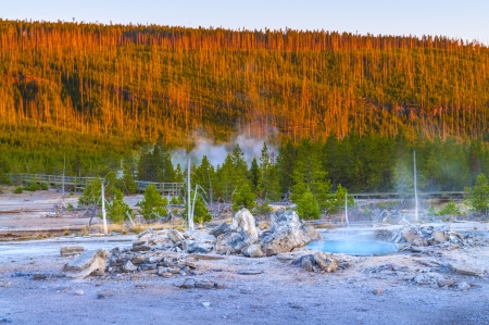 Porkchop Geyser at Sunset - Norris Basin Yellowstoneの写真素材