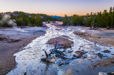 Norris Geyser Basin right after Sunsetの写真素材