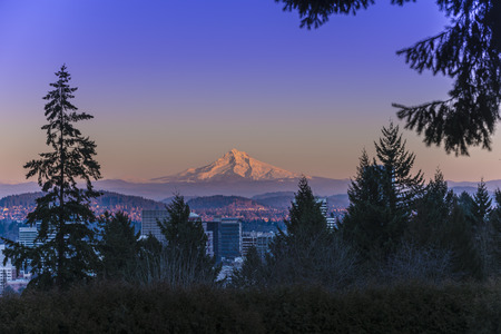 Mt Hood at Sunset with Portland City Centerの写真素材