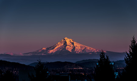 Mt Hood at Sunset with Portland City Centerの写真素材
