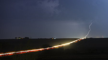 Lightning Strike over the freewayの写真素材