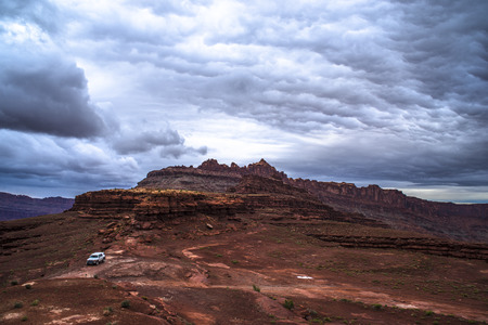 Dark Dramatic clouds and beautiful views from the Hurrah Pass Trailの写真素材