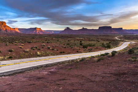 Route 128 near Moab Utah Castle Valley at Sunsetの写真素材