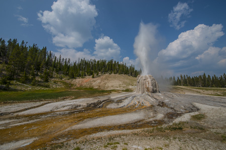 Lone Star Geyser during eruption Yellowstone National Parkの写真素材