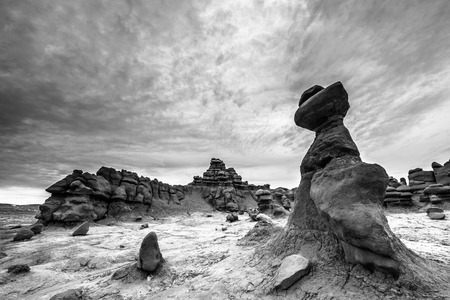 Strange and colorful landscape filled with bizarre sandstone rock formations