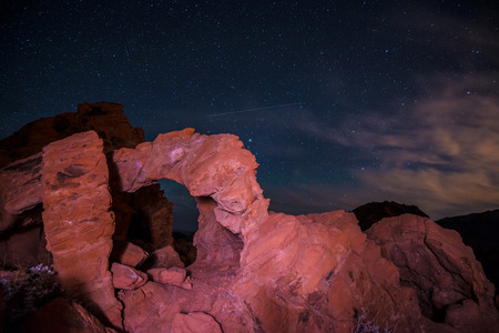 Beautiful rock formations against bright starry sky at night. Valley of Fire Overton Nevada USAの写真素材