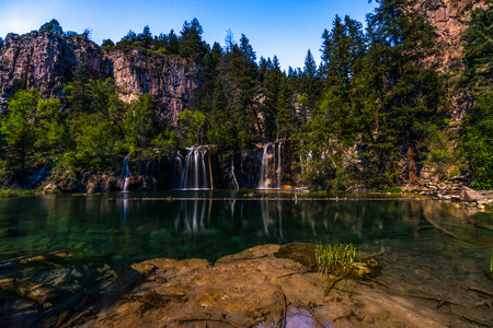 Hanging Lake at Night lid by a moonlight, Glenwood Canyon Coloradoの写真素材