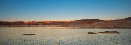 Lake Powell near Bullfrog Marina Panoramic Shot at Sunsetの写真素材