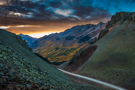 looking down from the Summit of the Ophir Pass Colorado United Statesの写真素材