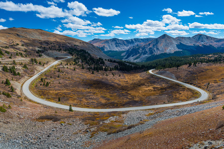 View of the road from the top of the Cottonwood Pass Continental Divide Colorado USA