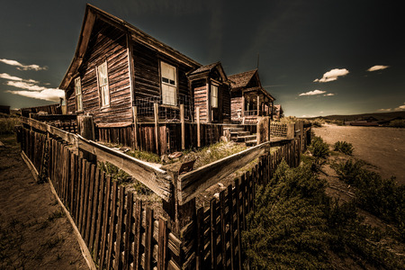 Bodie Ghost Town Wide Angle Shot of a Wooden House