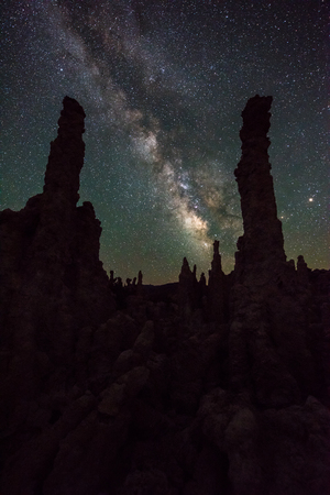 Milky Way rising over Tufa Towers Mono Lake Californiaの写真素材