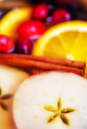 Christmas Apple Cranberry Cider Background Soft Focusの写真素材