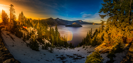 Crater Lake Panorama National Park Oregon at Sunset の写真素材