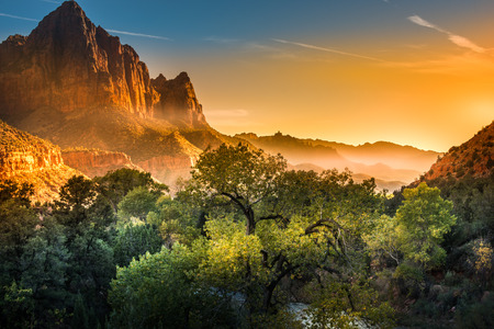 Zion National Park Fall Colors at Sunsetの写真素材