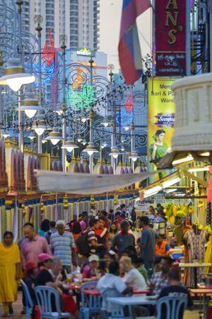Kuala Lumpur, Malaysia. April 26 2018: Unidentified people shop and dine in Little Indian Brickfields in Kuala Lumpur, Malaysia. The Indian district of Kuala Lumpur famous by business and large population of Indian people.のeditorial素材