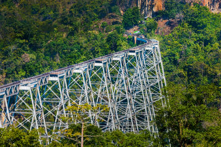 Goteik Viaduct over Gohtwin Stream - Single rail track bridge near Nawghkio western Shan State Myanmarの写真素材