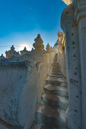 Myatheindan Pagoda White Temple near Irrawaddy Riverの写真素材