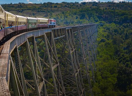 Goteik Viaduct over Gohtwin Stream - Single rail track bridge near Nawghkio western Shan State Myanmarの写真素材