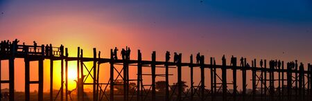 U Bein Bridge over Taungthaman Lake Amarapura Myanmar at Sunset