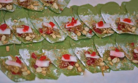 Betel Nut Leaves also known as Kwun-ya or Paan on display Myanmarの写真素材