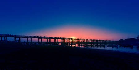 U Bein Bridge over Taungthaman Lake Amarapura Myanmar at Sunsetのeditorial素材