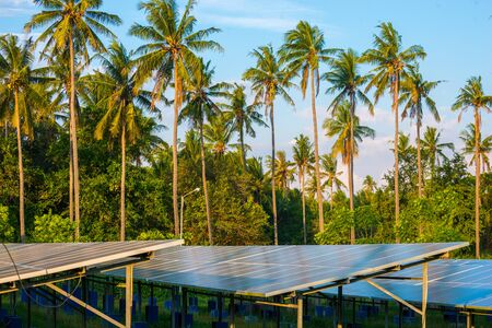 Clean energy concept - solar panels on a tropical island
